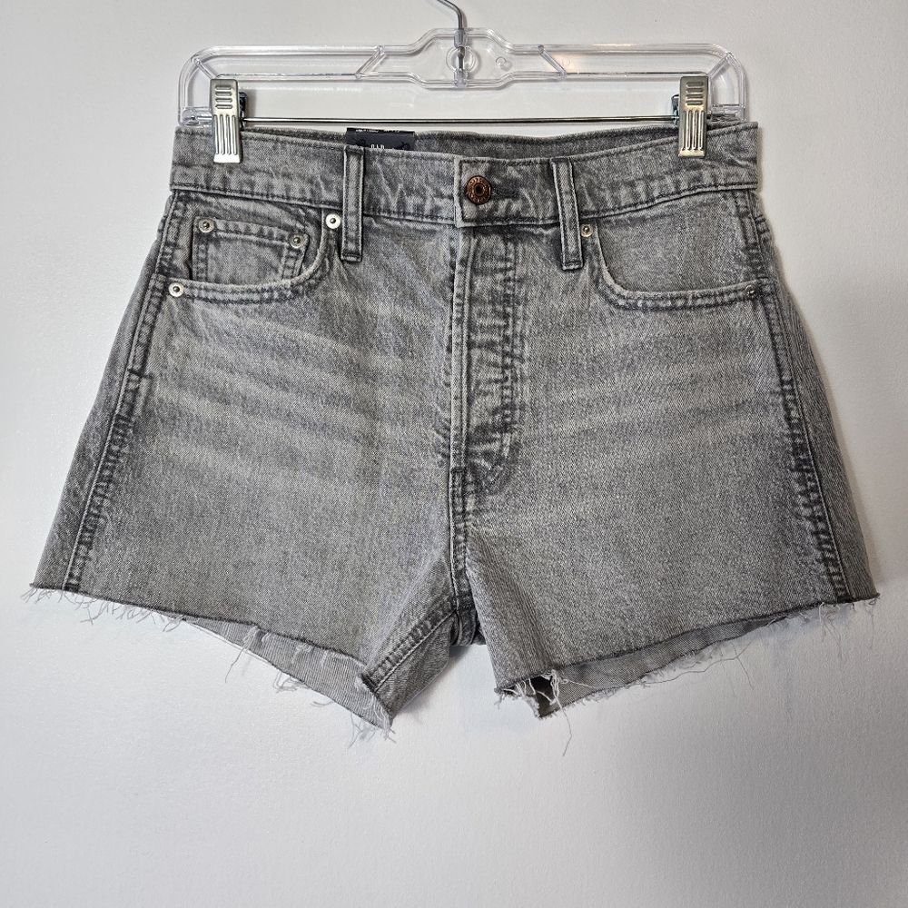 NEW GAP High Rise Cheeky Graystone Raw Hem Button Fly Denim Jean Shorts Size 27